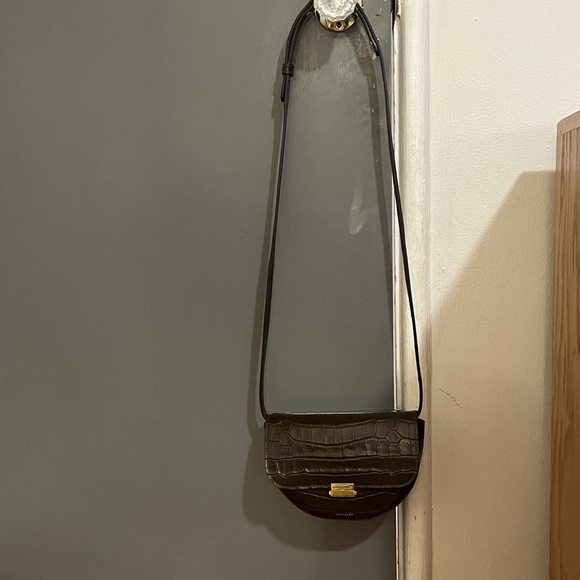 WANDLER croc embossed chocolate brown Anna crossbody flap bag / clutch EUC - Picture 10 of 13